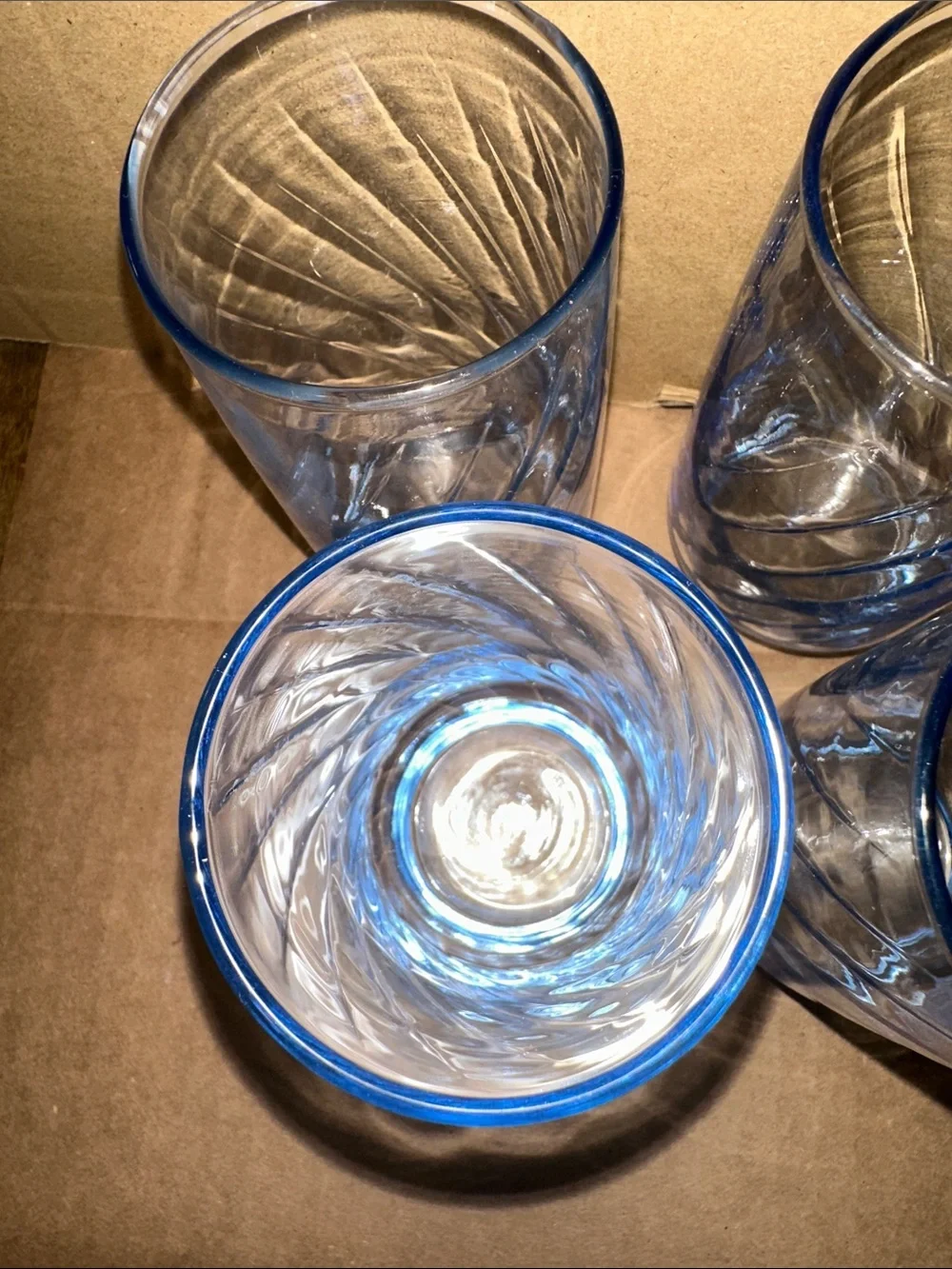 Set of 6 Libbey Swirl Optic Light Blue Tumbler Glasses